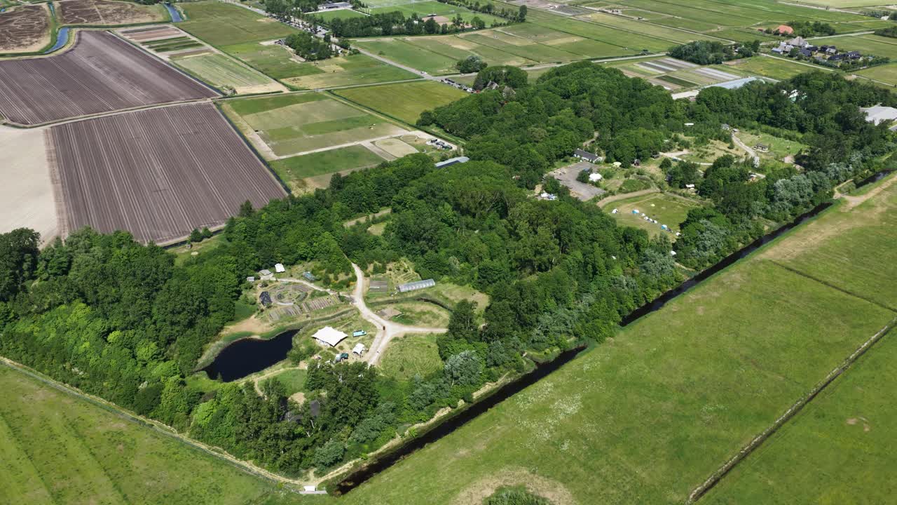 eco village Bergen, North Holland, The Netherlands. Aerial drone video.