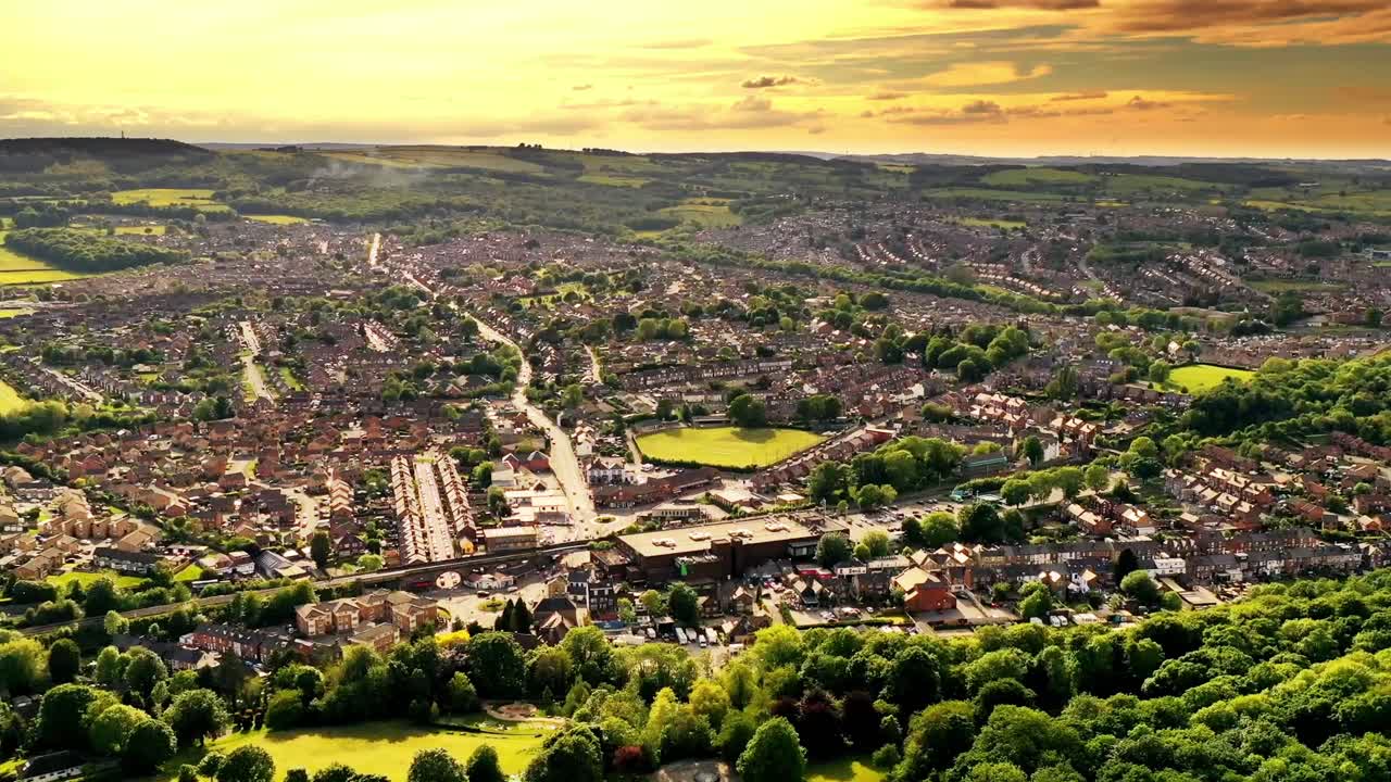 영국 시골 마을의 황금시간대 공중 하이퍼랩스