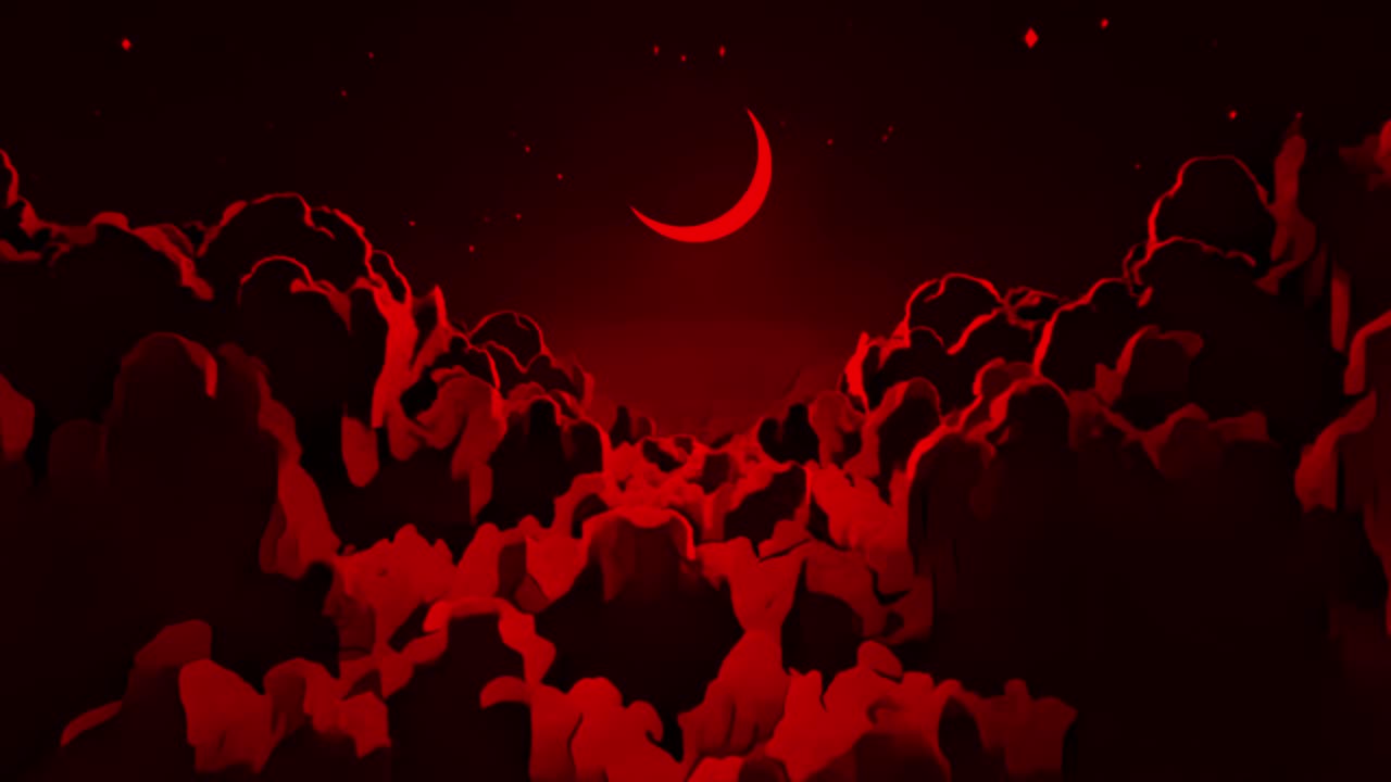 반달에 의해 조명 된 하늘과 함께 밤에 은 구름 위를 날아