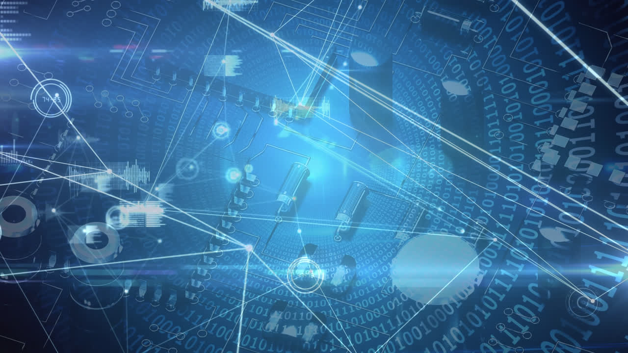 숫자와 모양으로 만들어진 플로팅 서클을 가진 그래프의 연결선의 애니메이션