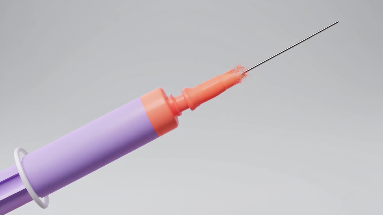 Seringa Estilizada Ejetando Líquido Laranja em Animação 3D