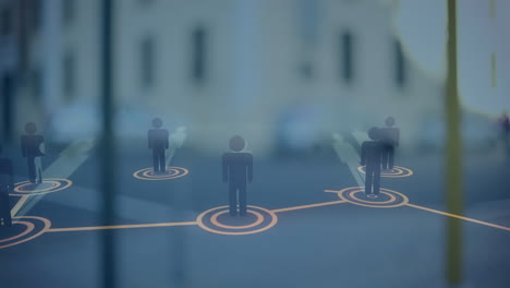 animación de la red de conexiones con iconos sobre el paisaje urbano
