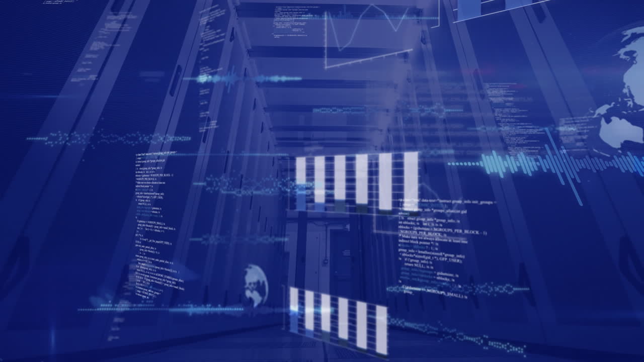 animación del procesamiento de datos digitales a través de servidores informáticos