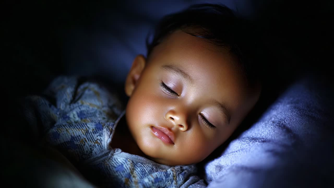 Serene and Peaceful Sleep: A Moment Captured of a Baby in Deep Slumber, Emphasizing the Tranquility and Innocence of Infancy, with Soft Lighting Enhancing the Gentle Features of the Child