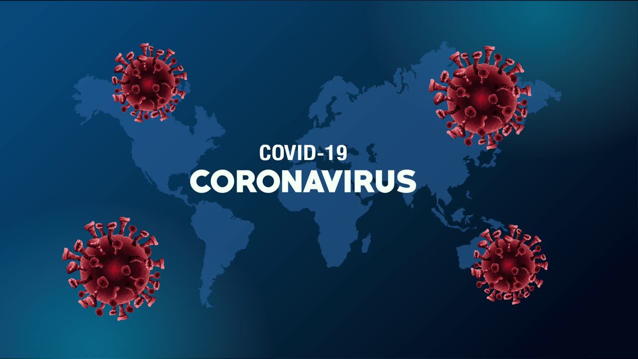 코로나19 팬데 입자와 지구 지도 패턴 애니메이션