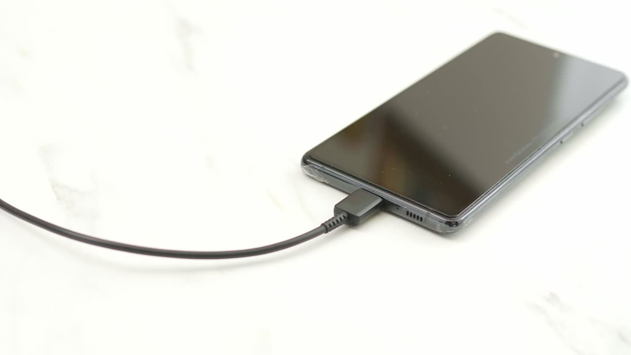 Close-up of the charging connection to smartphone USB-C port