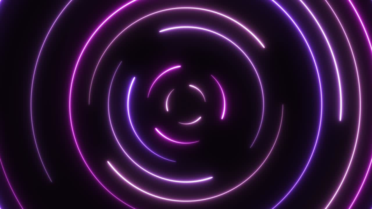círculos de neón multicolores sobre un fondo negro. bucle sin costuras gráfico de movimiento de ciencia ficción