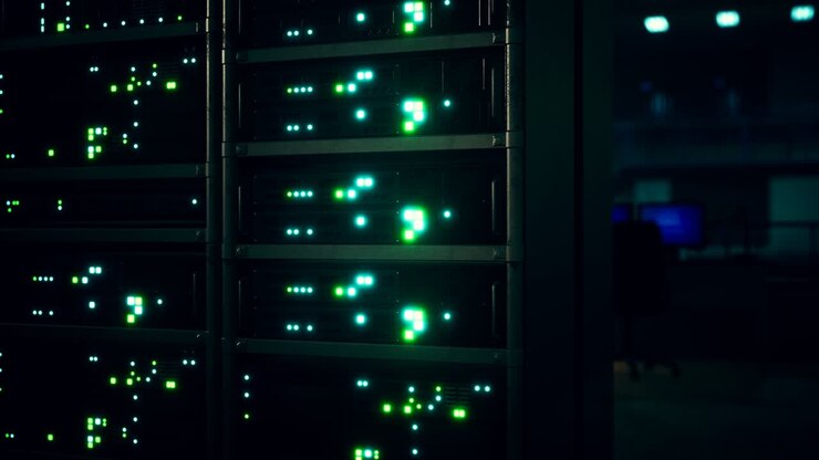 Clean industrial interior of a data server room with servers