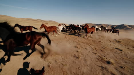 wild horses running in the desert