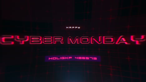 cyber monday text on digital screen with hud elements and glitch