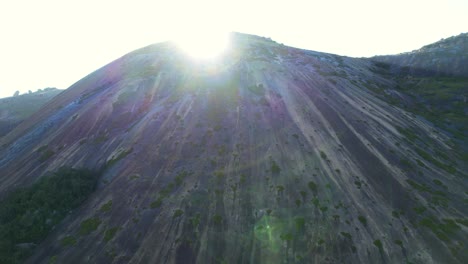 beautiful drone shot mountain with sun lens flare in southern africa