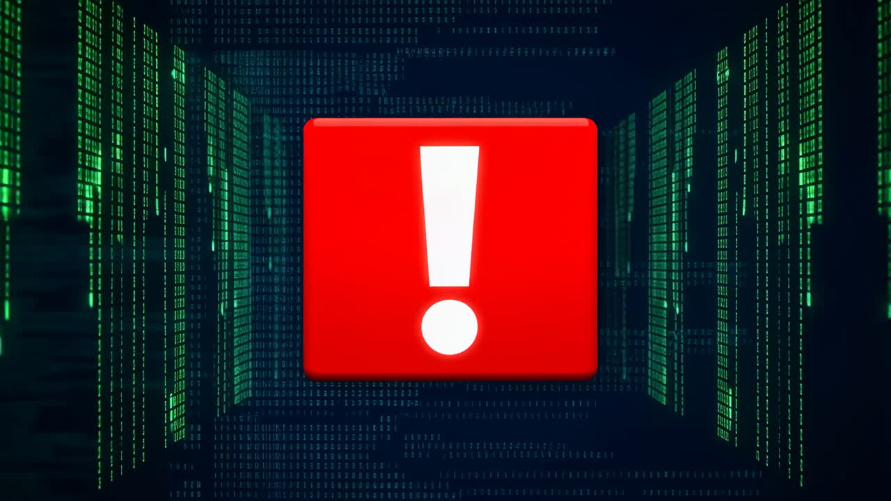 Digital Warning Sign with Binary Code Background