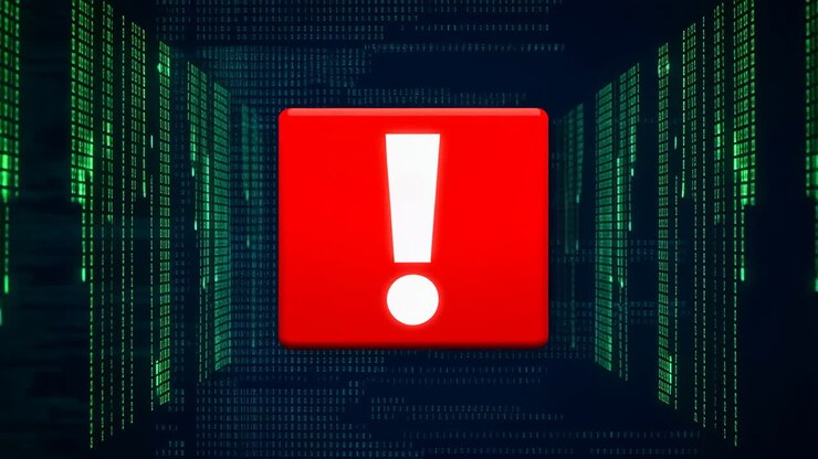 Digital Warning Sign with Binary Code Background