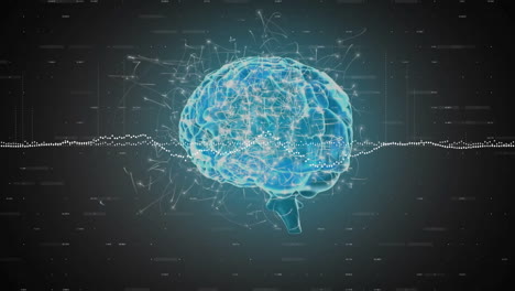 animación del procesamiento de datos digitales sobre el cerebro sobre un fondo oscuro