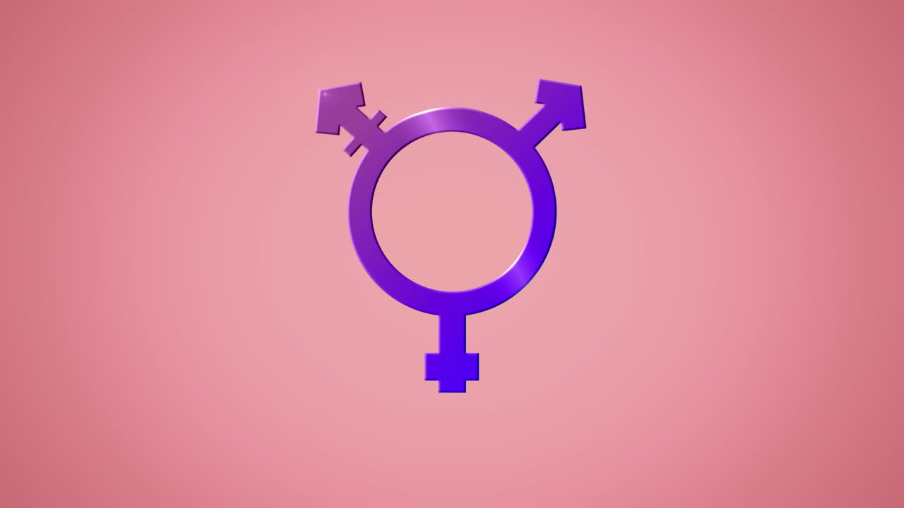 Animazione di un simbolo transgender viola su sfondo rosa