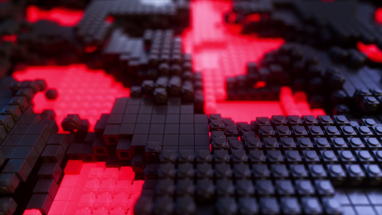 bloques negros 3d abstractos con brillo rojo