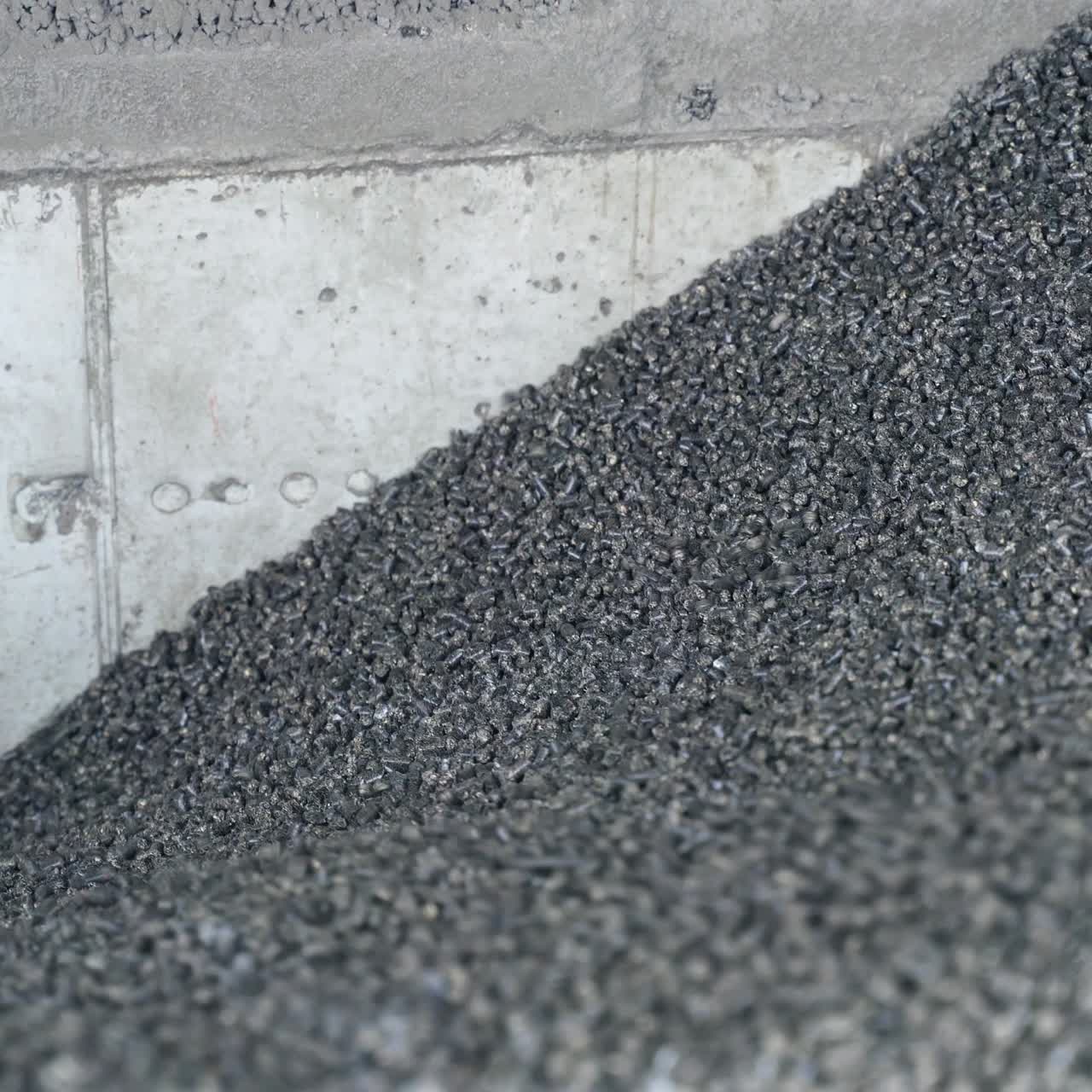 Dark elevator heating chemical coal. Full storage of coal in elevator storage