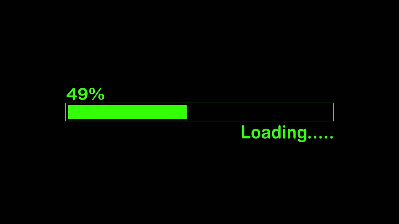 Digital Green Loading Progress Bar on Black Background