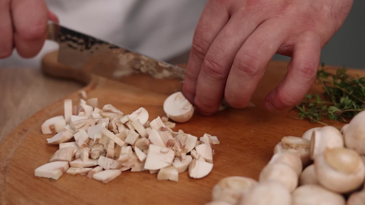 Chef Chopping Mushrooms