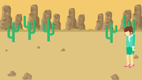 la mujer de negocios cae en el agujero. el fondo del desierto. el concepto de riesgo. ilustración de bucle en estilo plano.