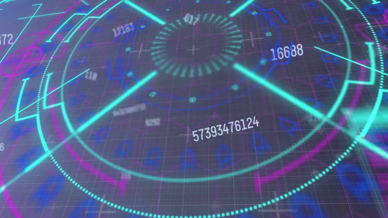 Animation of scope scanning and numbers changing on grid in background
