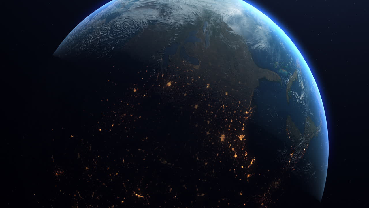 낮에서 밤으로 움직이는 지구의 느린 자전