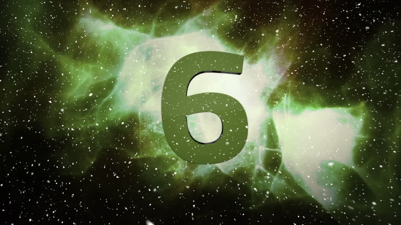 animación de la nieve cayendo sobre la cuenta atrás y el fondo brillante