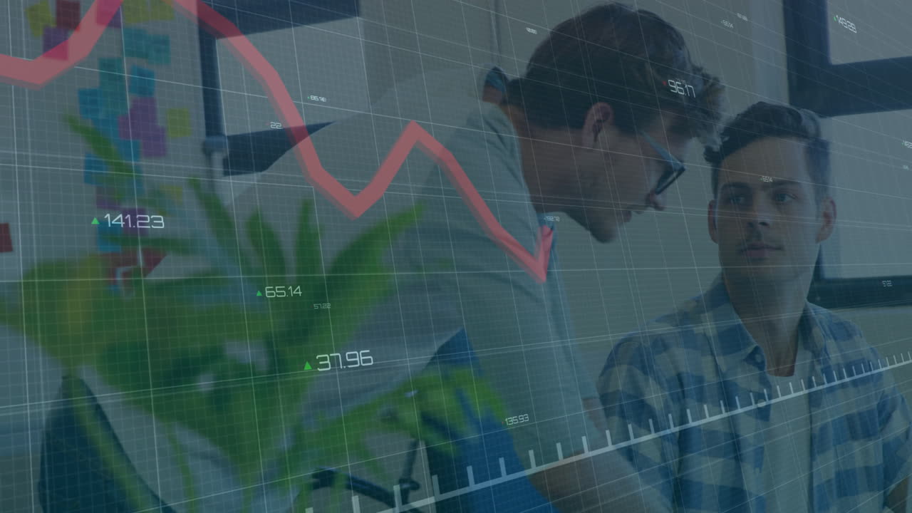 animación de gráficos financieros sobre reuniones de negocios en la oficina moderna