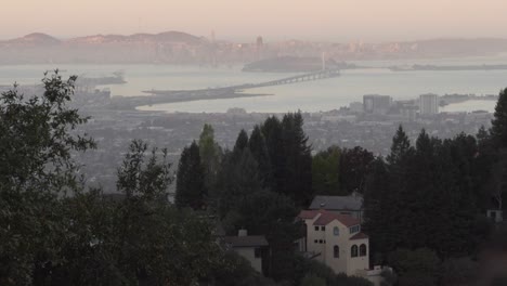 Closeup-Upward-Pan-of-East-Bay-and-San-Francisco-Early-Morning