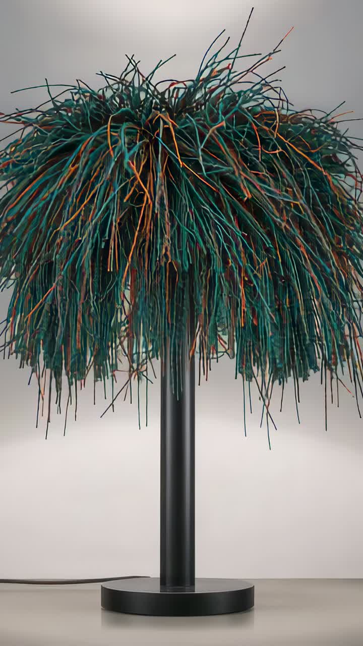 Vertical video: Zooming cam revealing shade shifting fringe in studio showing cord to show detail