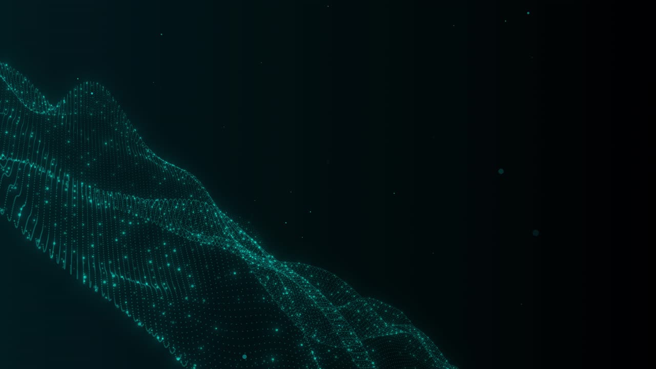 Futuristic hitech abstract digital data wave with glowing particles dynamic lines on a dark