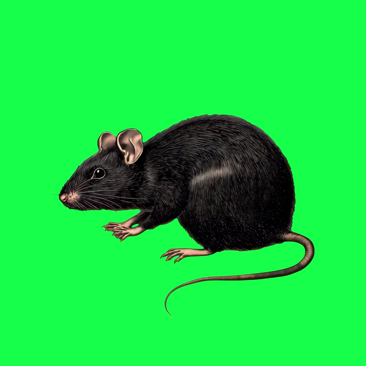 Ratto nero animato in piedi su schermo verde