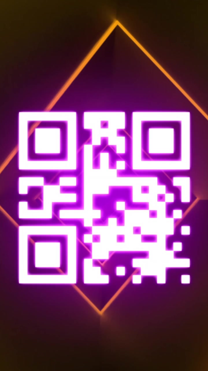 Animation of glowing qr code over neon lines