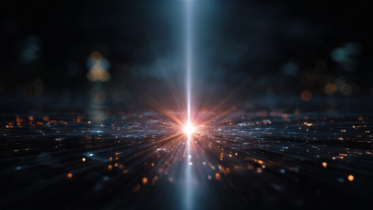 Una visuale mozzafiato di un'esplosione di luce radiosa con scintille dinamiche e uno sfondo astratto, che cattura l'essenza dell'energia e la sua bellezza eterea.