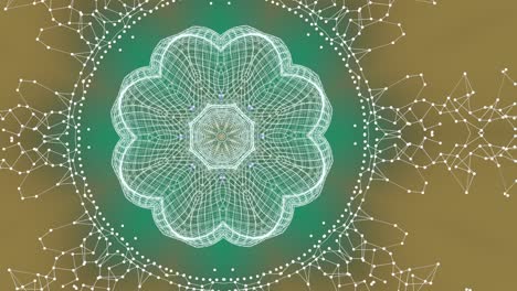 kaleidoscopio secuencia suave patrón blanco moviéndose sobre fondo beige pastel y verde.