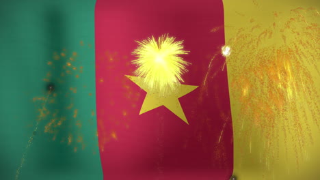 animation of fireworks over flag of cameroon