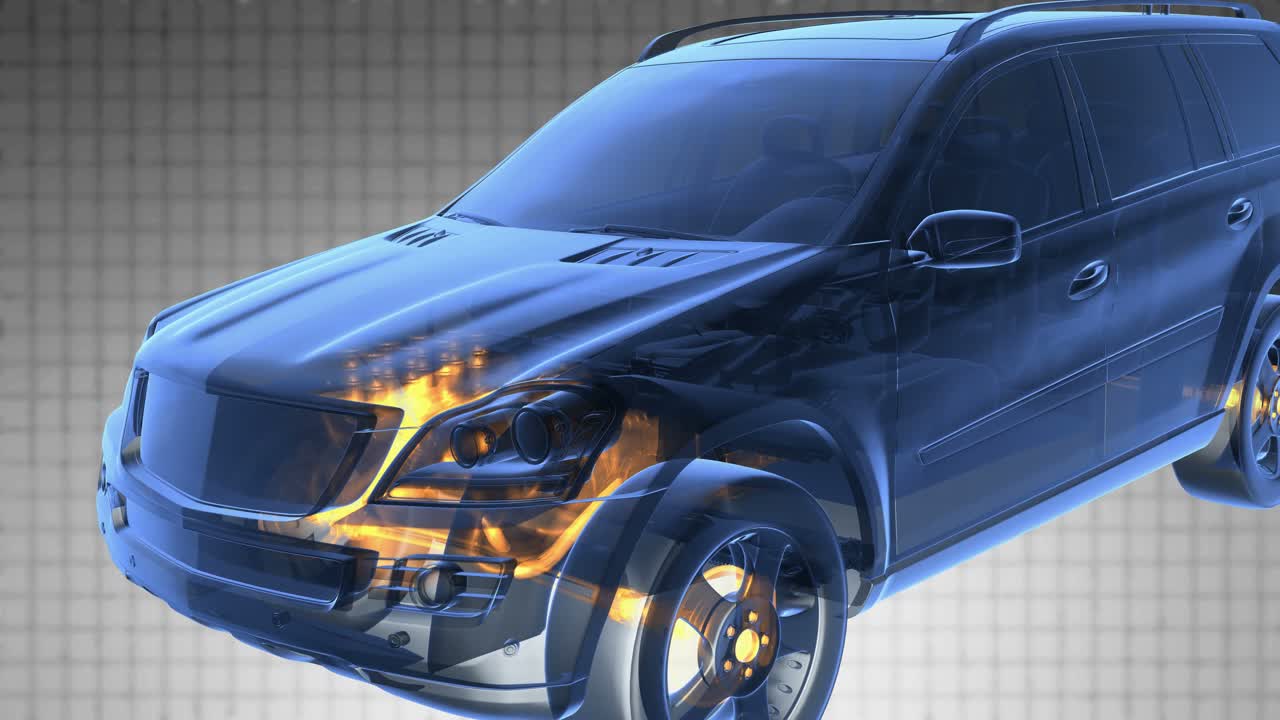 투명한 차가 회전합니다.