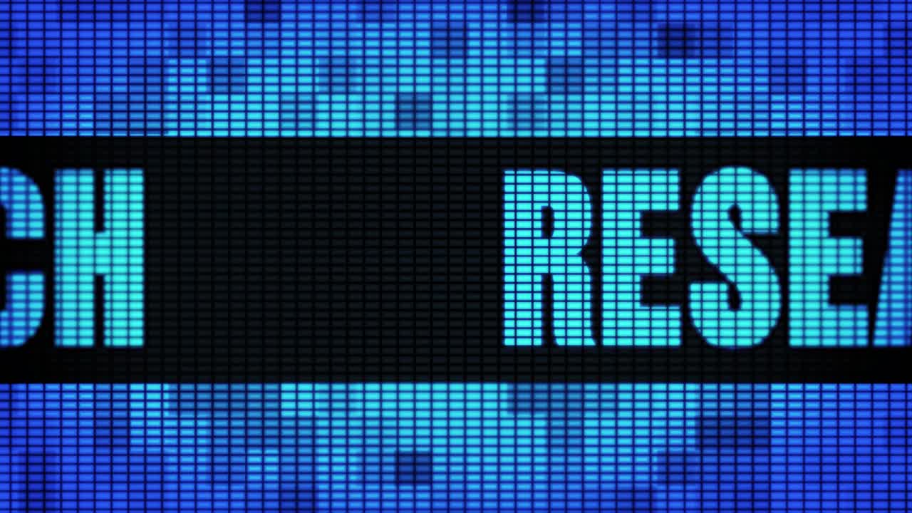 Digital display showing the word RESEARCH