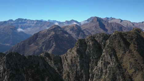 Breathtaking-view-of-rocky-mountains-peaks-of-Pyrenees-on-summer-season,-France