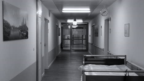 black and white empty hospital floor