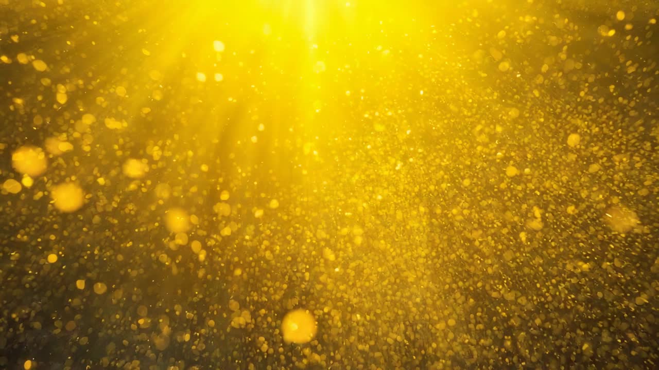 Subtle glow sending golden dust particles drifting in radiant light beams, forming haze