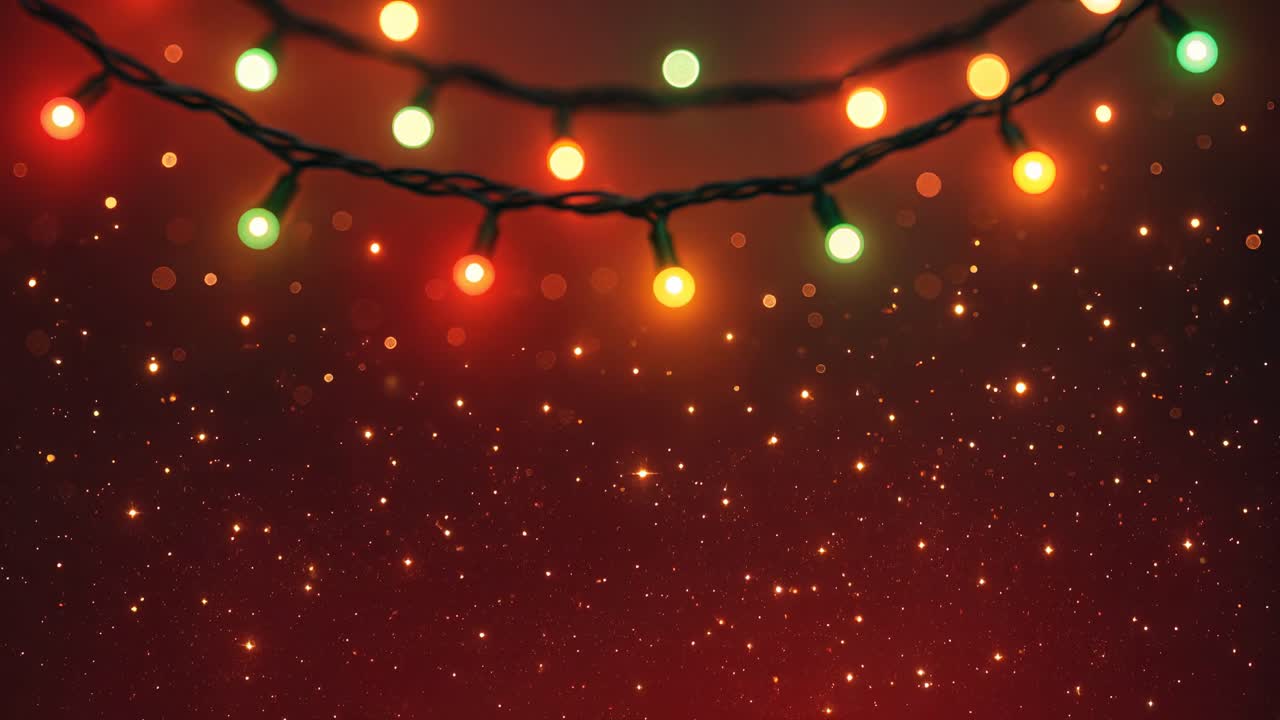 Festive string lights with a bokeh effect, captured from a low angle