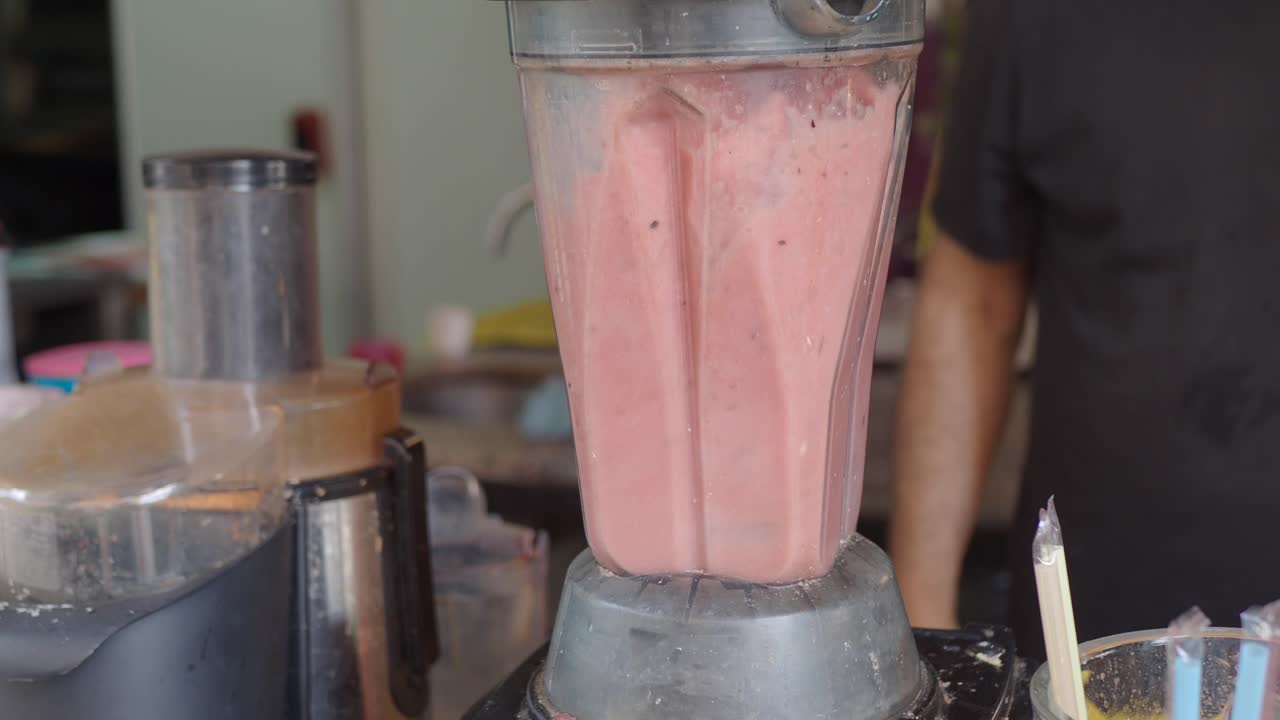 Making a Pink Smoothie in a Blender