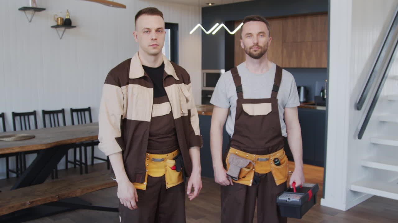 Contractors in Uniform Posing in House