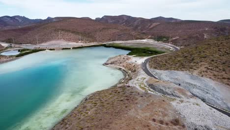 beautiful panorama aerial shot over a beautiful coastal area with beach and blue sea at playa el tecolote in baja california sur, mexico