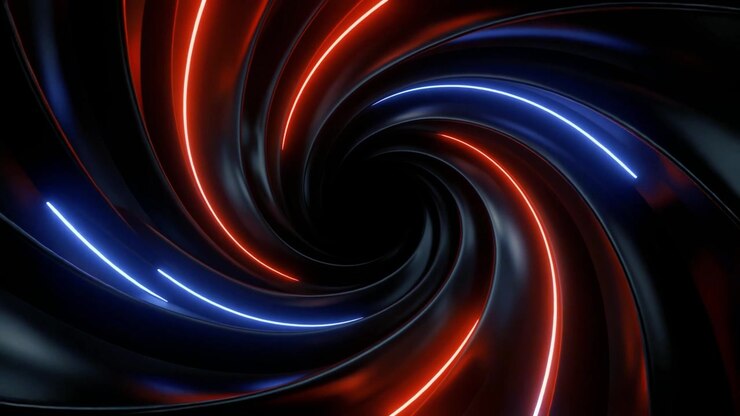Dynamic Abstract Spiral Tunnel with Red and Blue Neon Lines