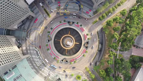 aerial top view fountain of wealth in singapore, it is landmark financial business district with skyscraper on february 4, 2020 in singapore.