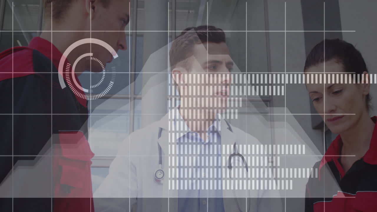 animación de estadísticas y procesamiento de datos sobre personas de negocios que usan auriculares telefónicos