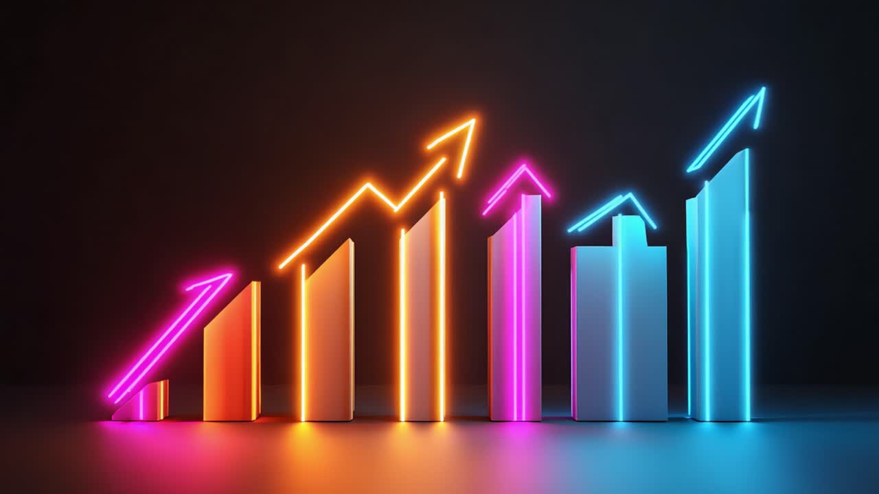 A Vibrant Display of Growth: A Stylish Neon-Inspired Bar Graph Showcasing Rising Trends Through Dynamic Colors and Innovative Design, Capturing Financial Success and Progress