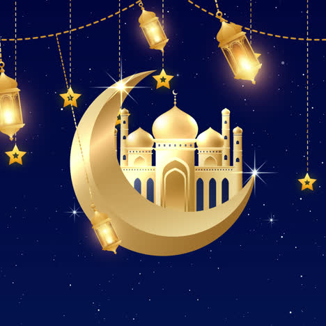 ramadan celebration with mosque and crescent moon